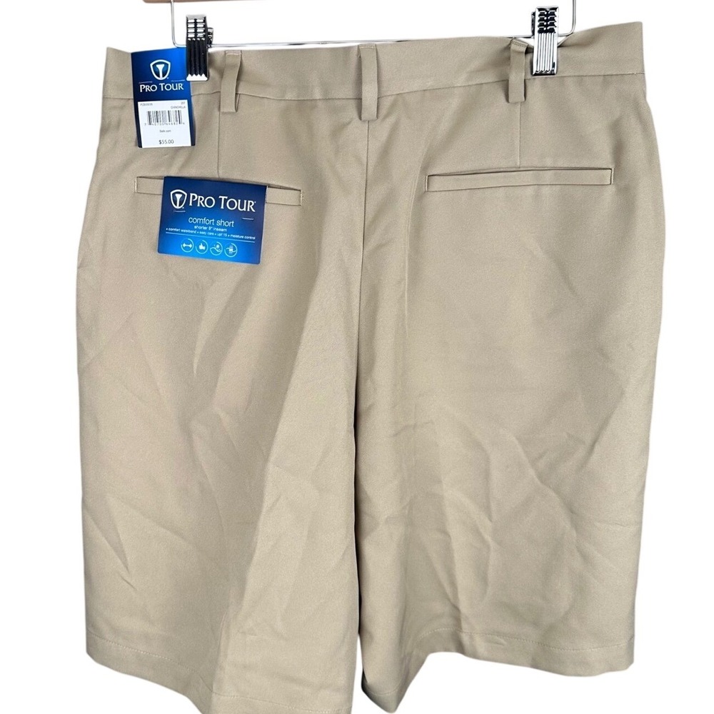 Pro Tour Mens Comfort Golf Shorts Chinchilla Tan 9 Inch Inseam P2B5S035 NEW